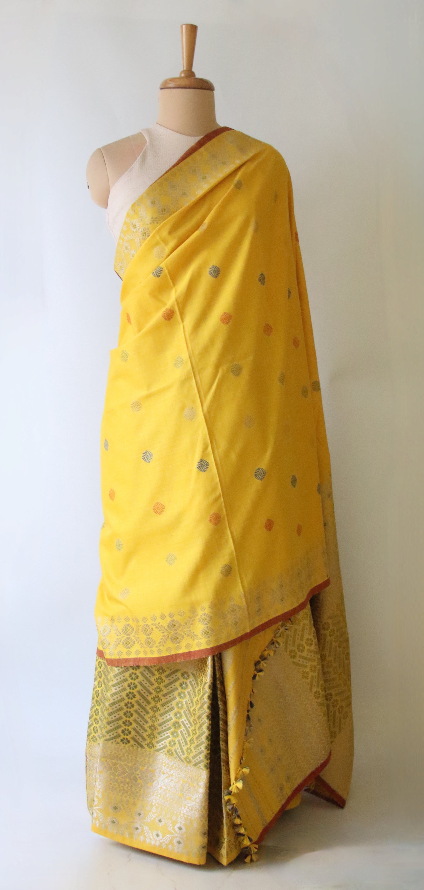 Yellow Narural Dyed Eri Silk Traditional Mekhela Chador Set from Assam