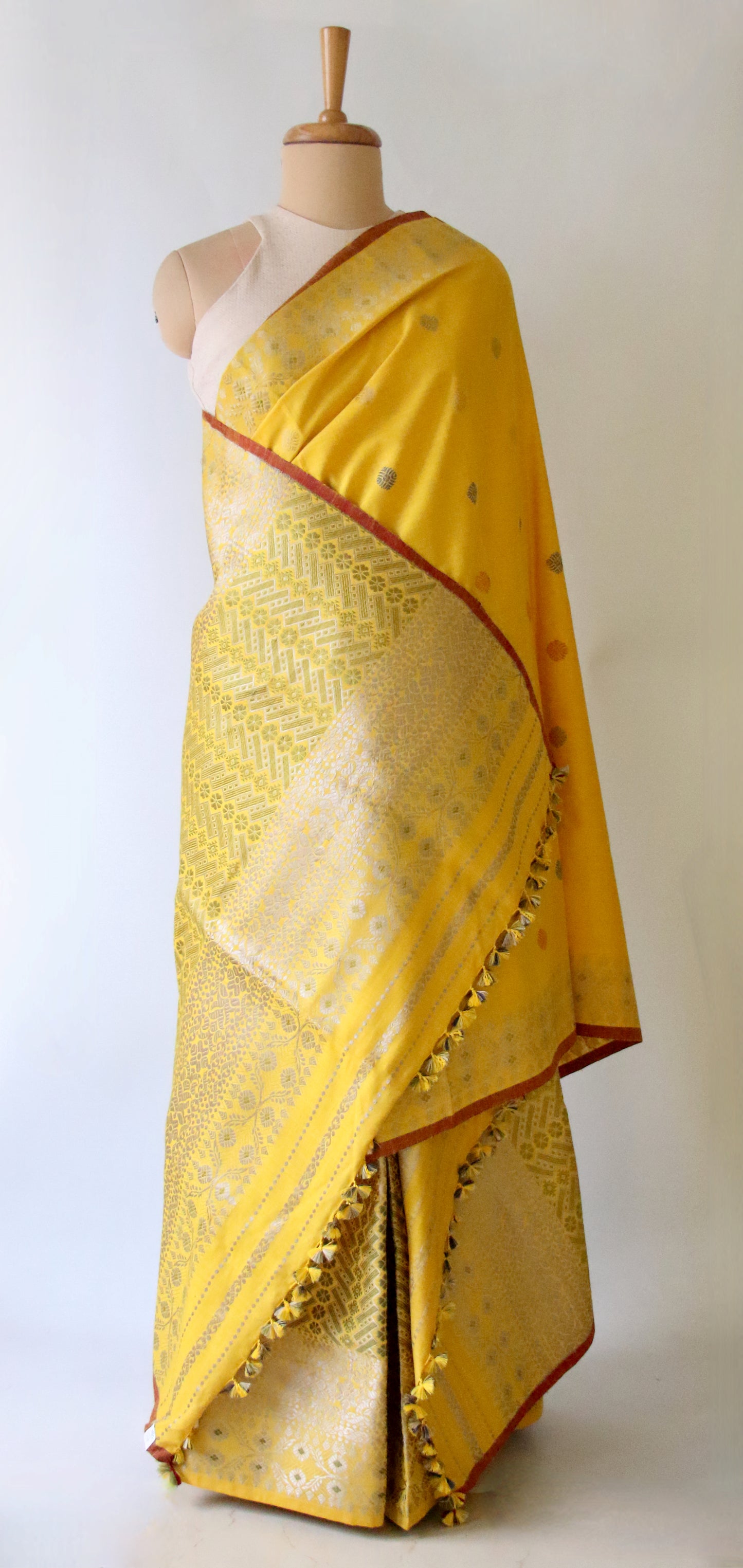 Yellow Narural Dyed Eri Silk Traditional Mekhela Chador Set from Assam