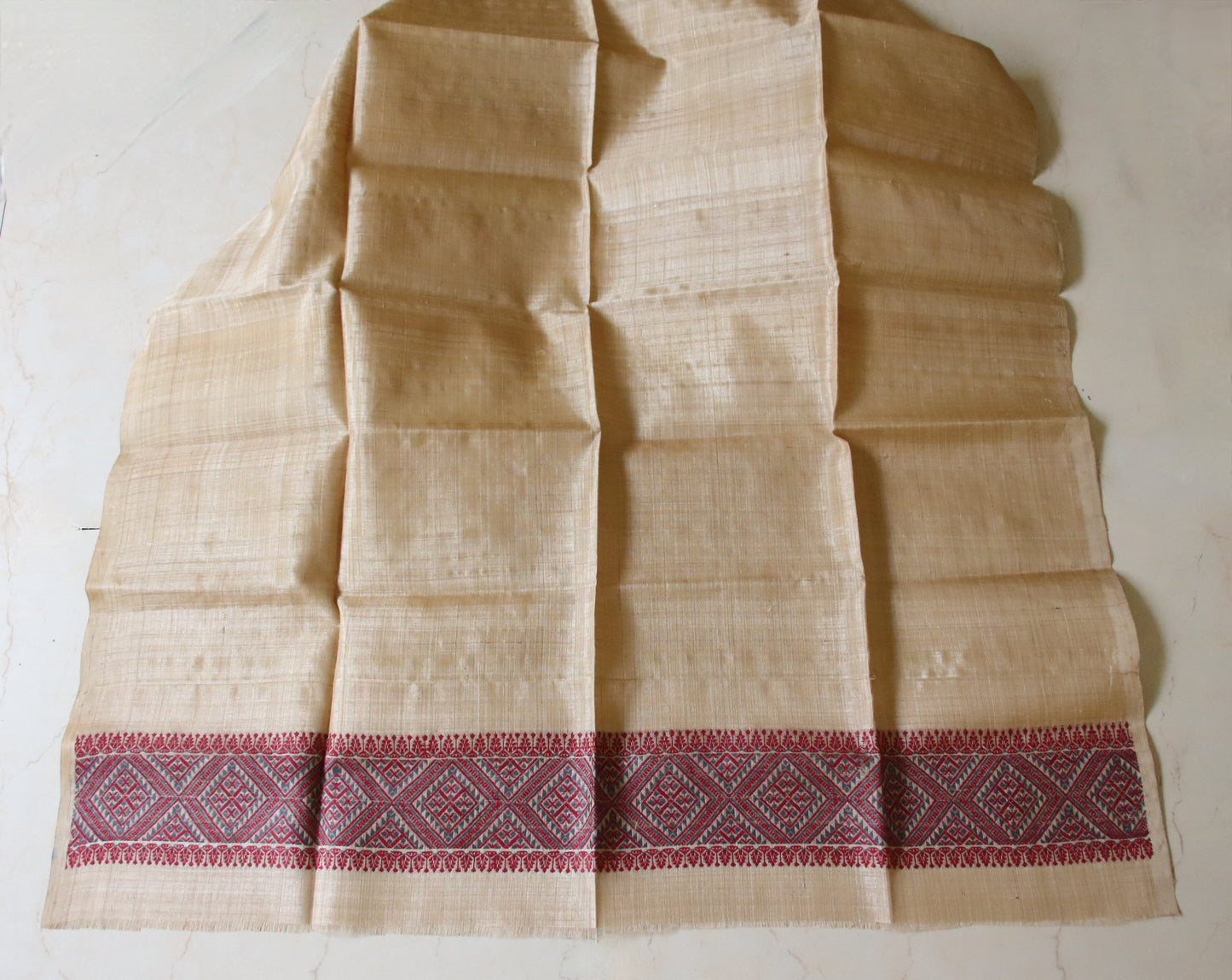 Authentic Muga Silk Traditional Design Mekhela Chador Set from Assam