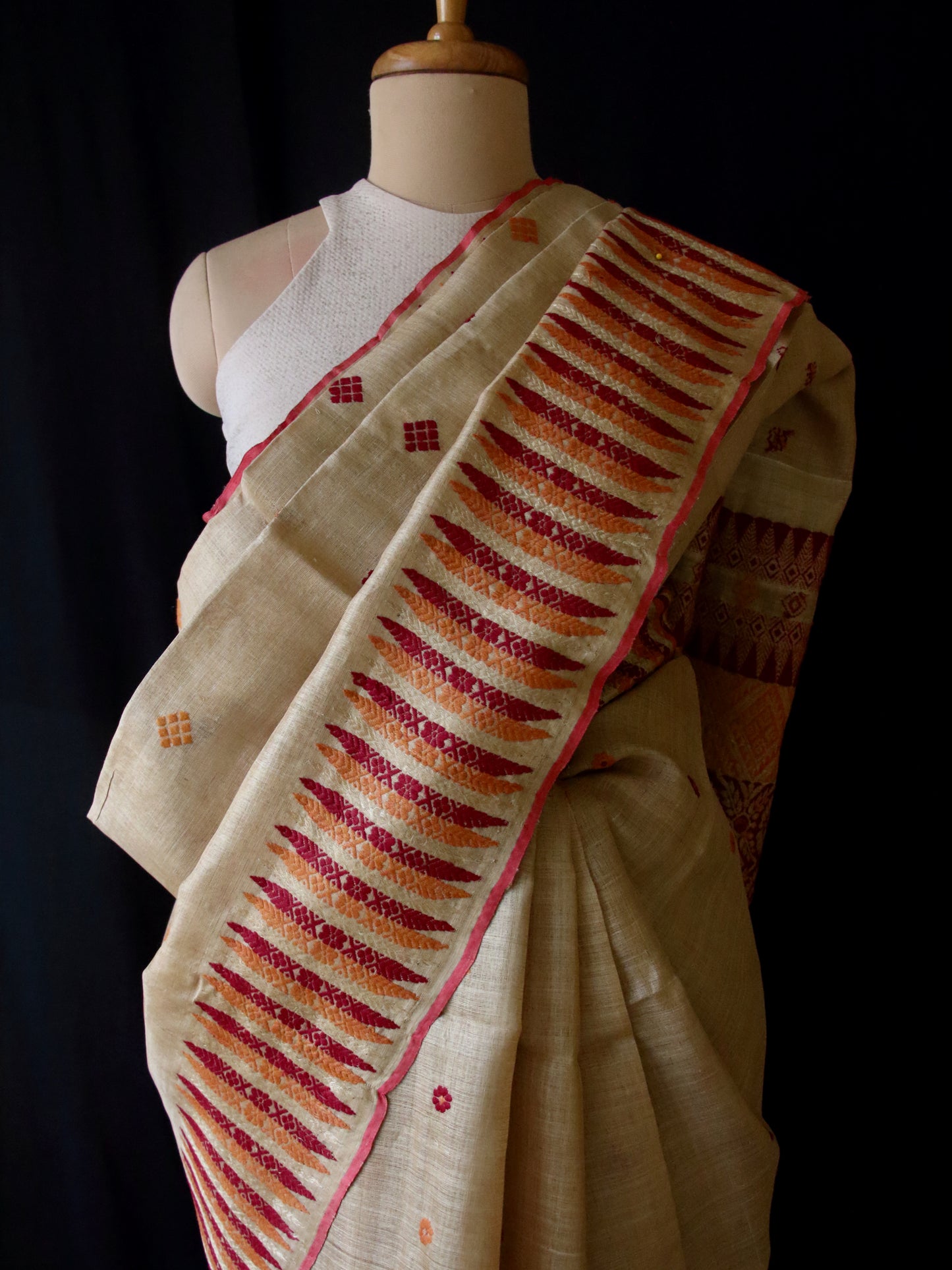 Muga Silk Saree with natural dyed Eri Silk  motifs from Assam
