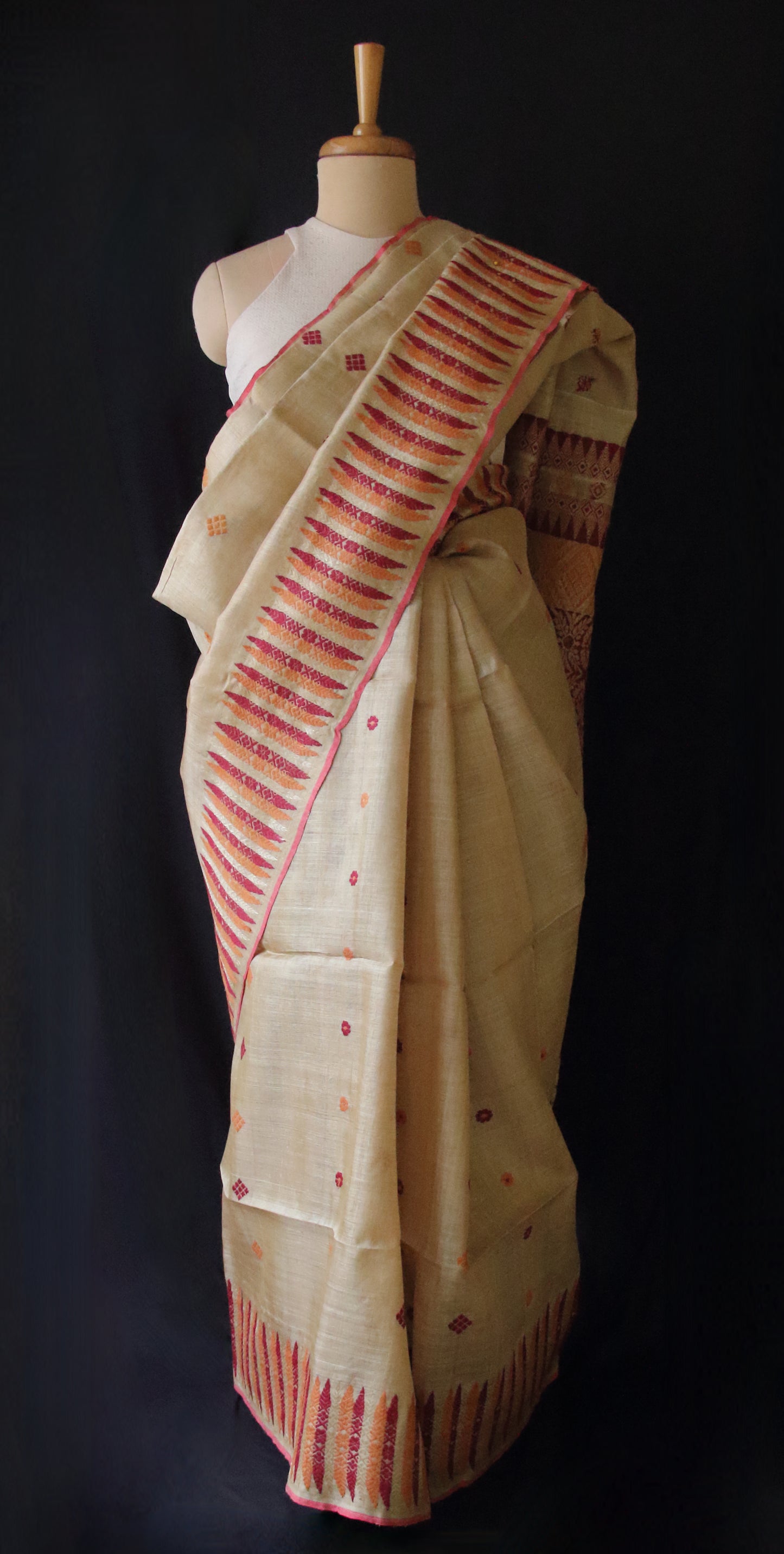 Muga Silk Saree with natural dyed Eri Silk  motifs from Assam