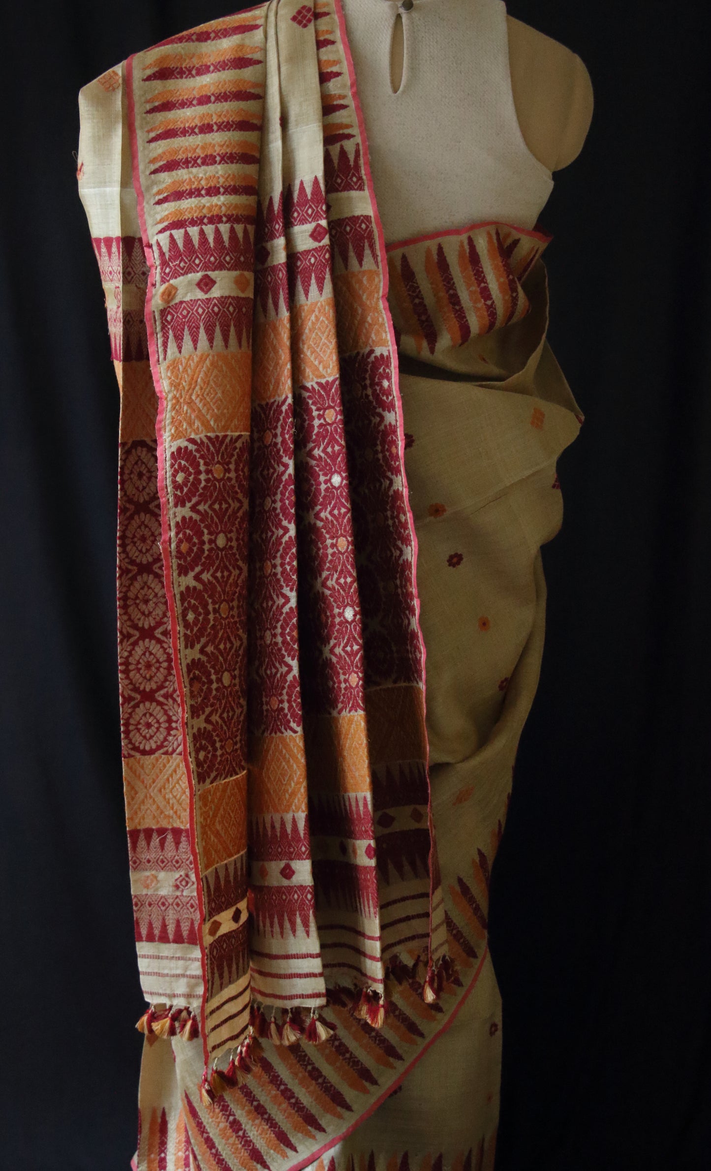 Muga Silk Saree with natural dyed Eri Silk  motifs from Assam