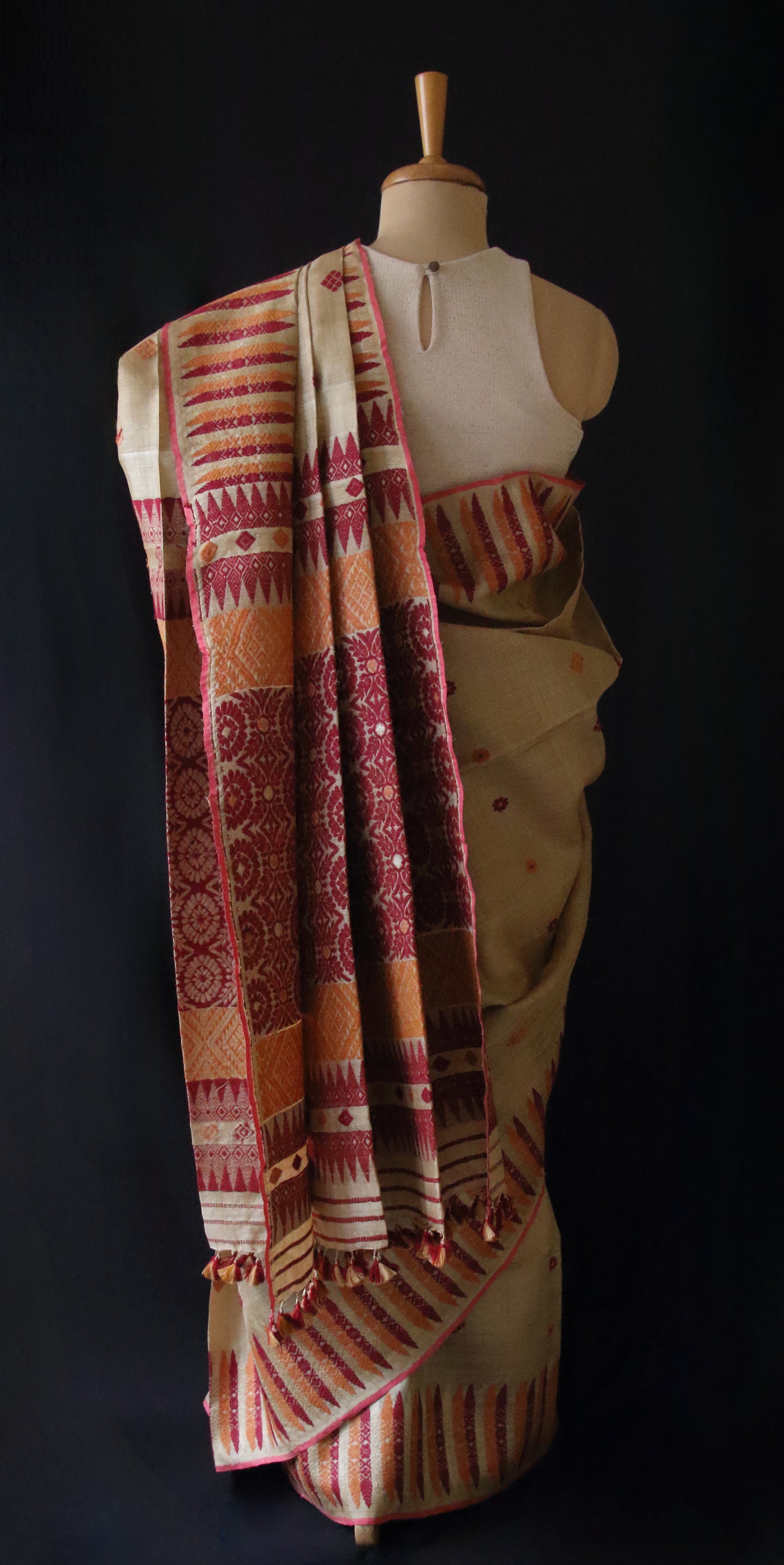 Muga Silk Saree with natural dyed Eri Silk  motifs from Assam