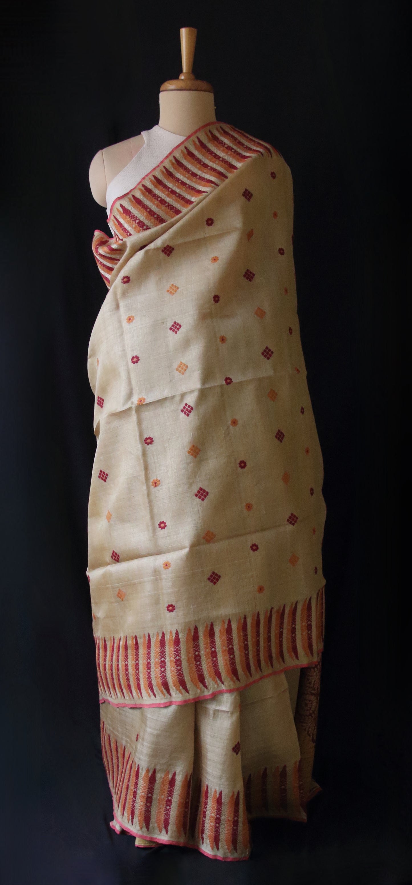 Muga Silk Saree with natural dyed Eri Silk  motifs from Assam