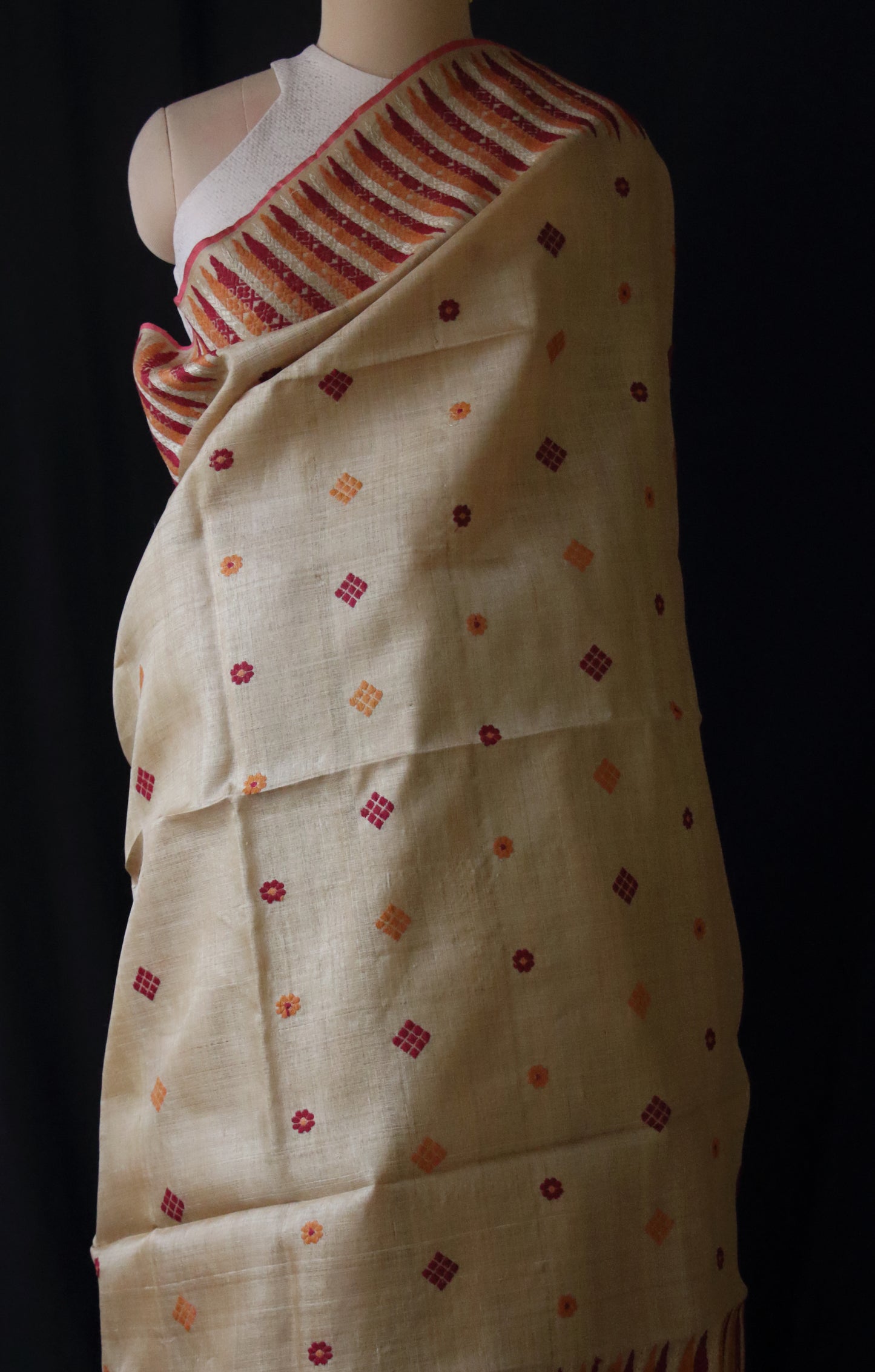 Muga Silk Saree with natural dyed Eri Silk  motifs from Assam