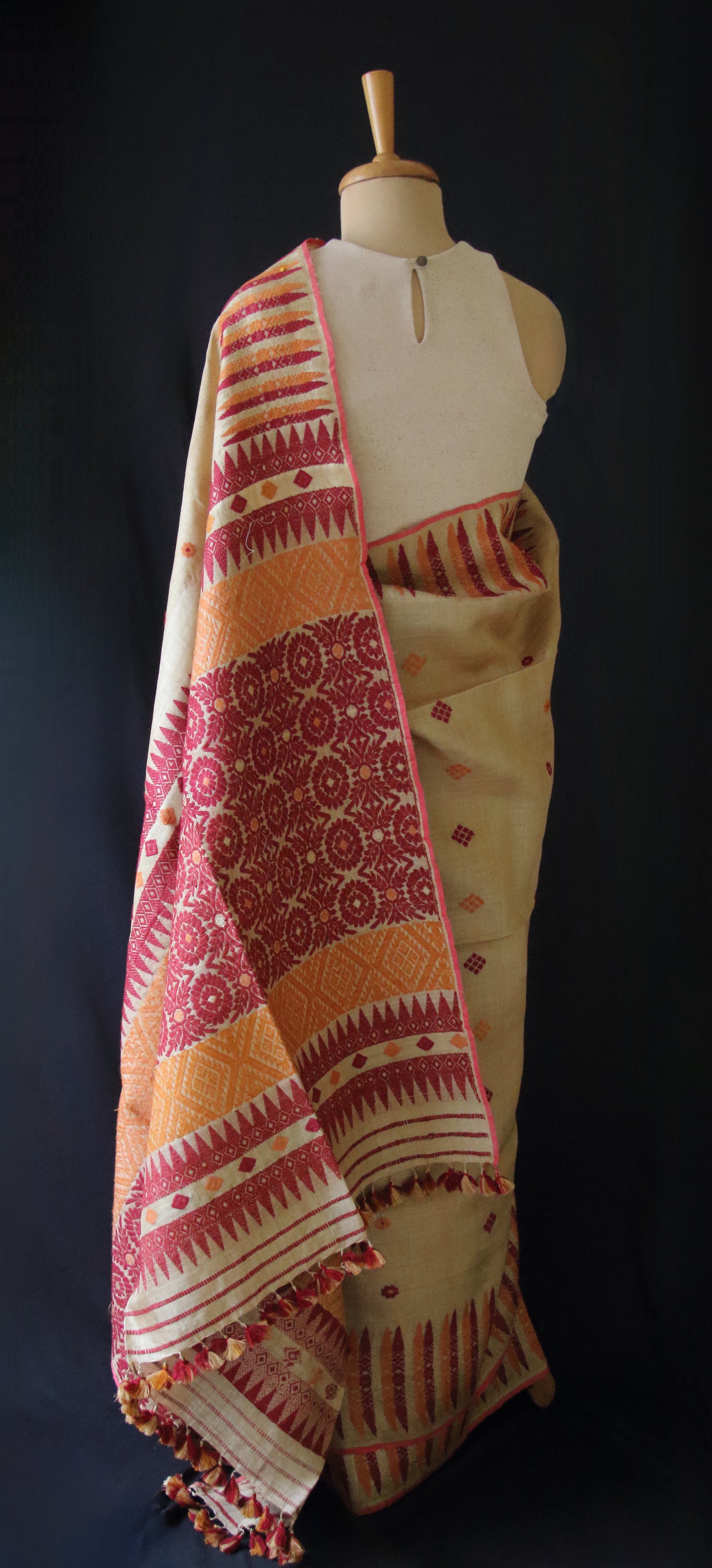 Muga Silk Saree with natural dyed Eri Silk  motifs from Assam