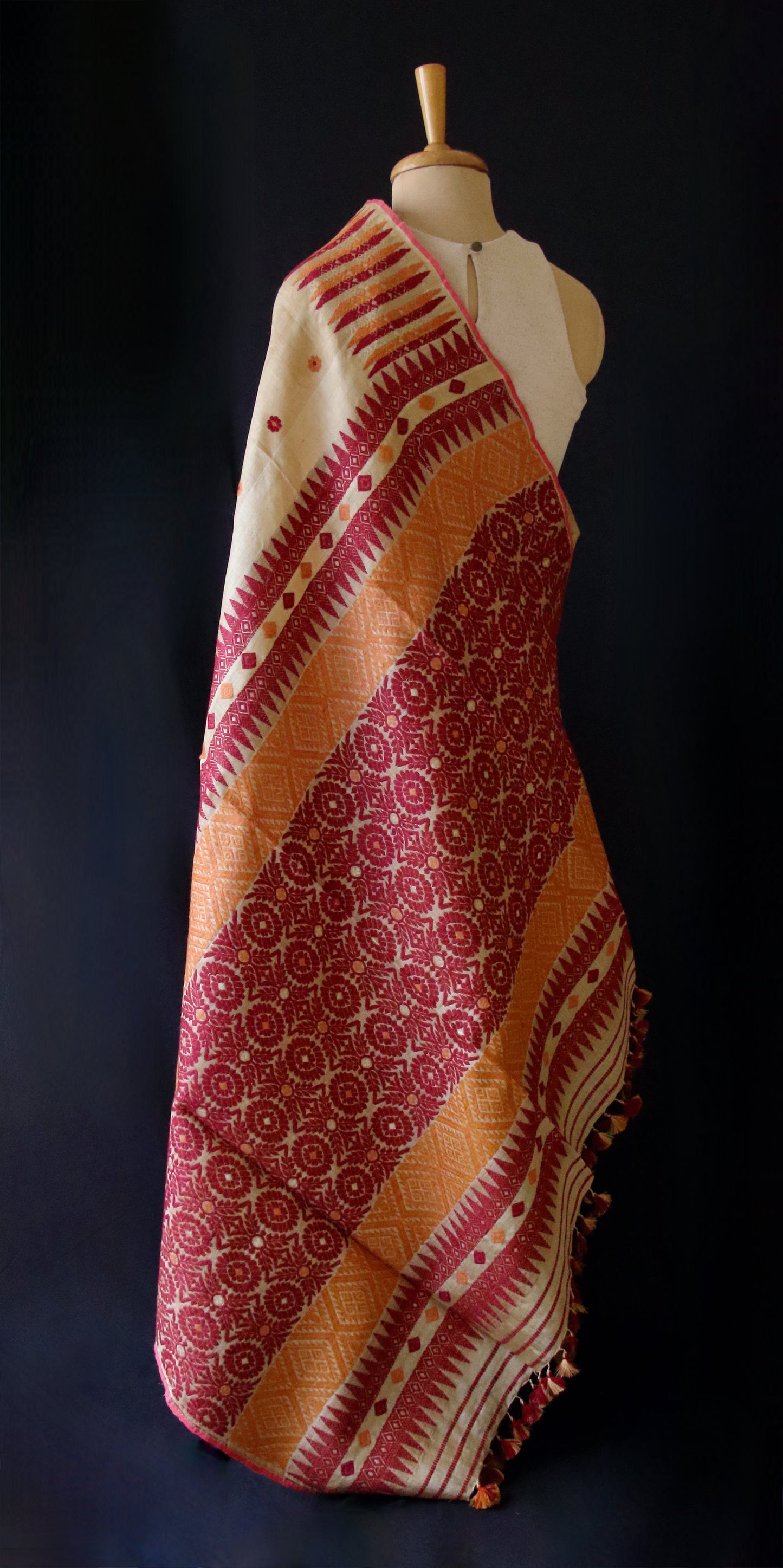 Muga Silk Saree with natural dyed Eri Silk  motifs from Assam