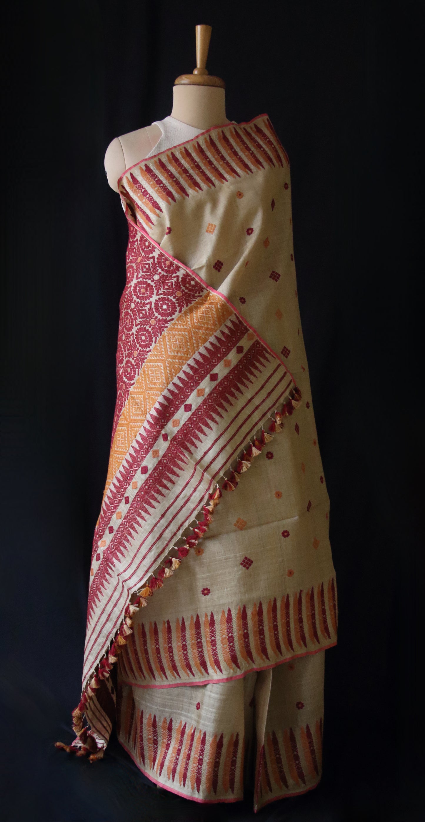 Muga Silk Saree with natural dyed Eri Silk  motifs from Assam
