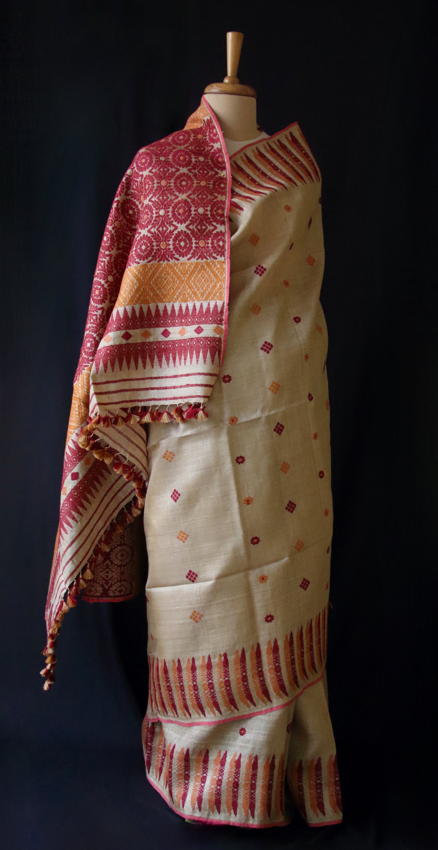 Muga Silk Saree with natural dyed Eri Silk  motifs from Assam