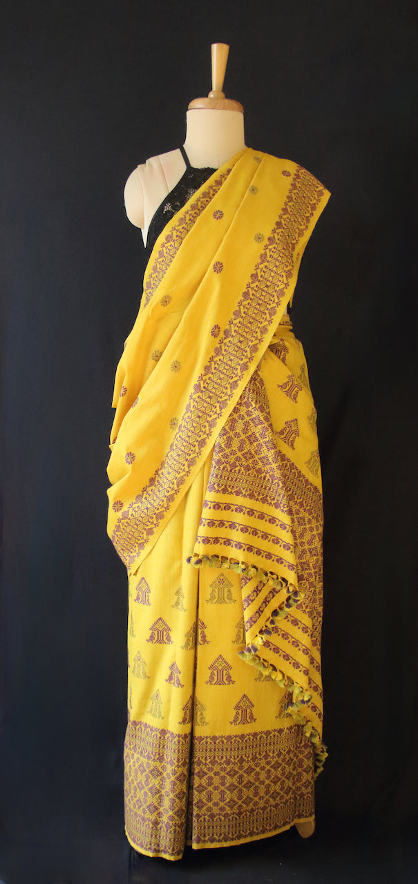 Narural Dyed Eri Silk Traditional Mekhela Chador Set from Assam