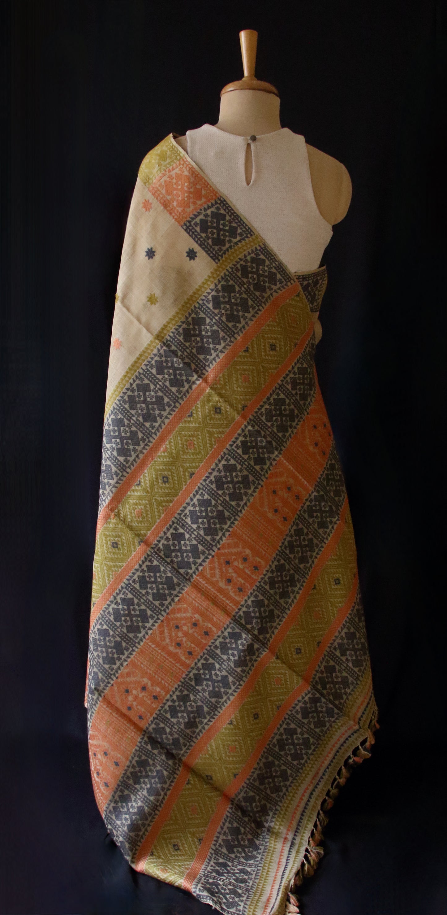 Authentic Muga Silk Saree with natural dyed Eri Silk motifs from Assam