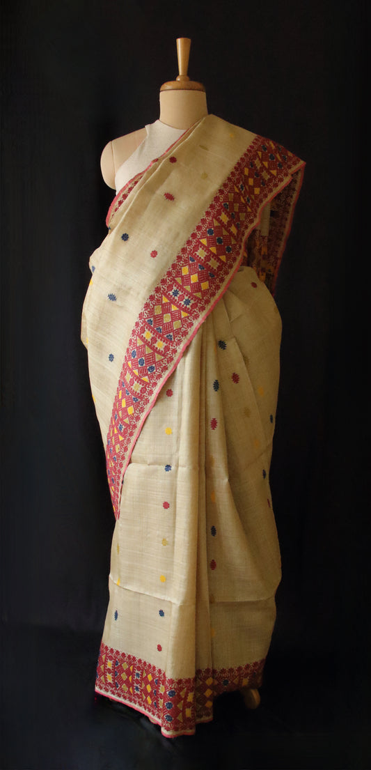 Muga Silk Saree with natural dyed Eri Silk  motifs from Assam