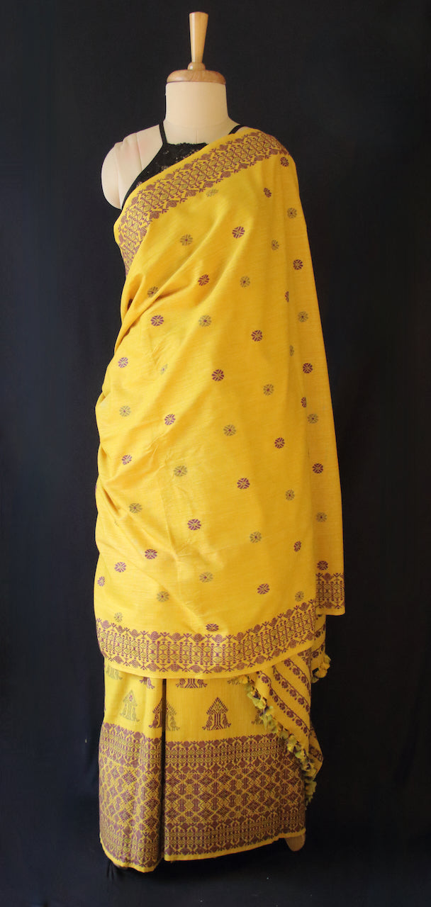 Narural Dyed Eri Silk Traditional Mekhela Chador Set from Assam