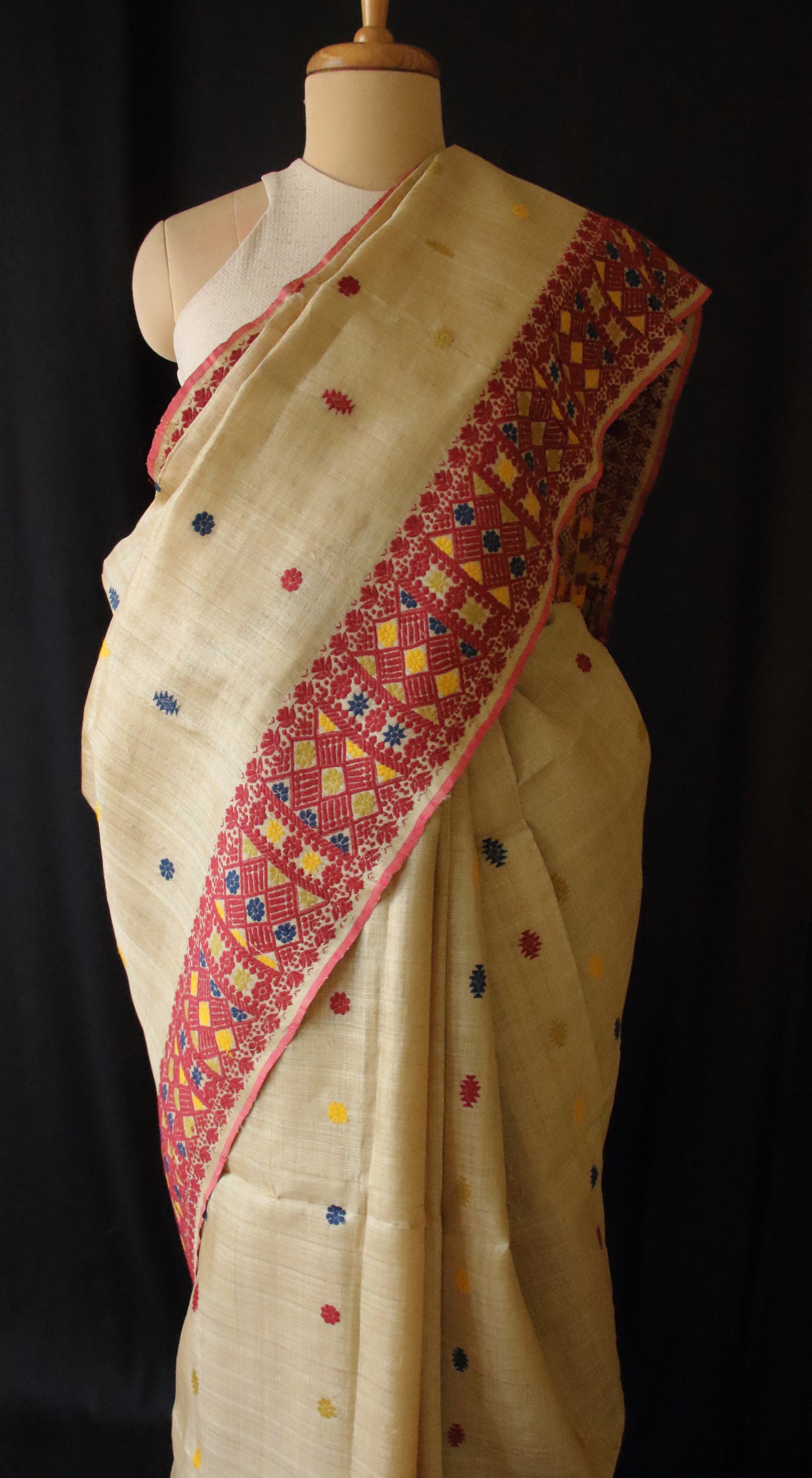 Muga Silk Saree with natural dyed Eri Silk  motifs from Assam