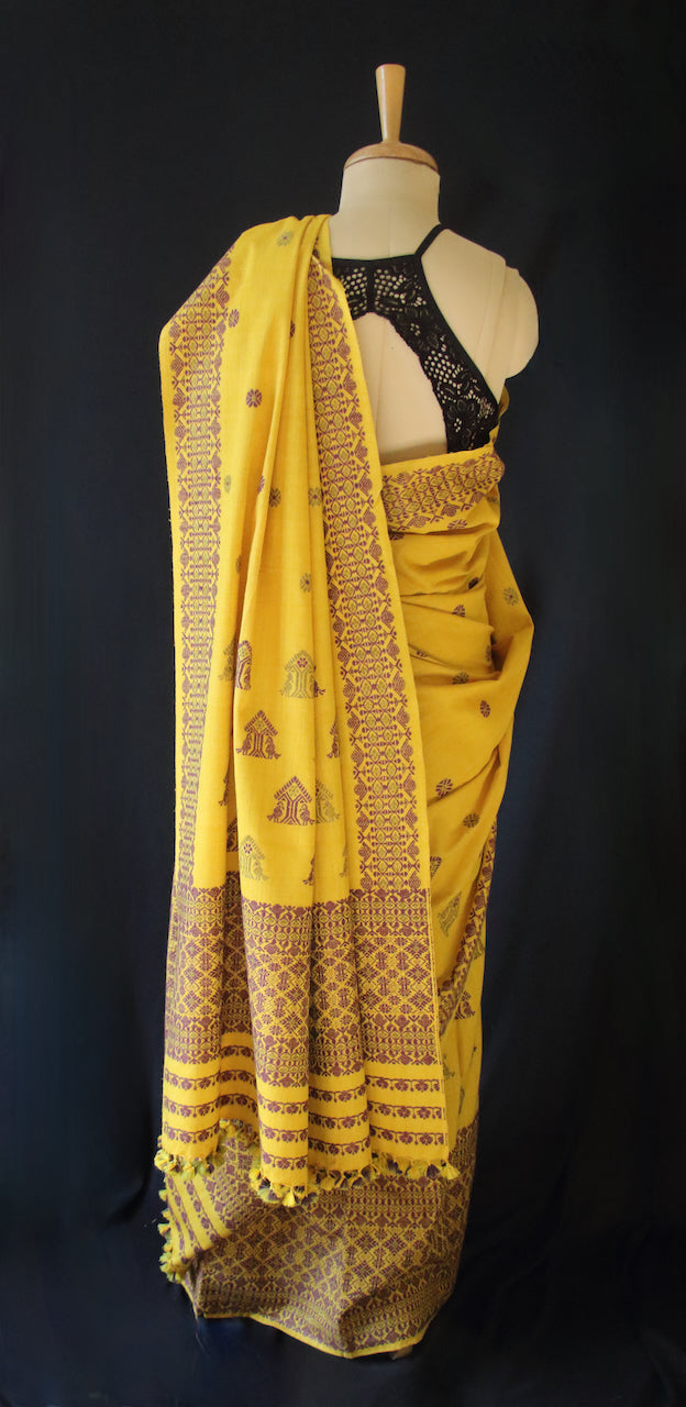 Narural Dyed Eri Silk Traditional Mekhela Chador Set from Assam