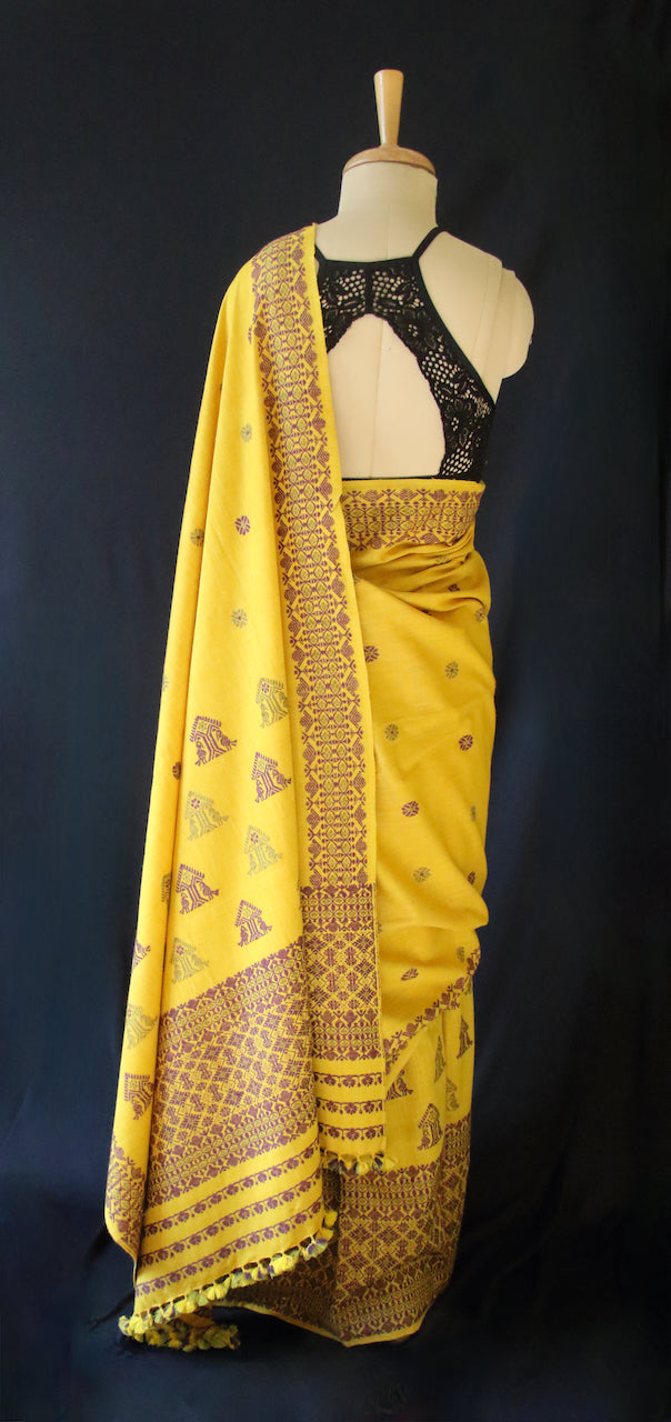 Narural Dyed Eri Silk Traditional Mekhela Chador Set from Assam