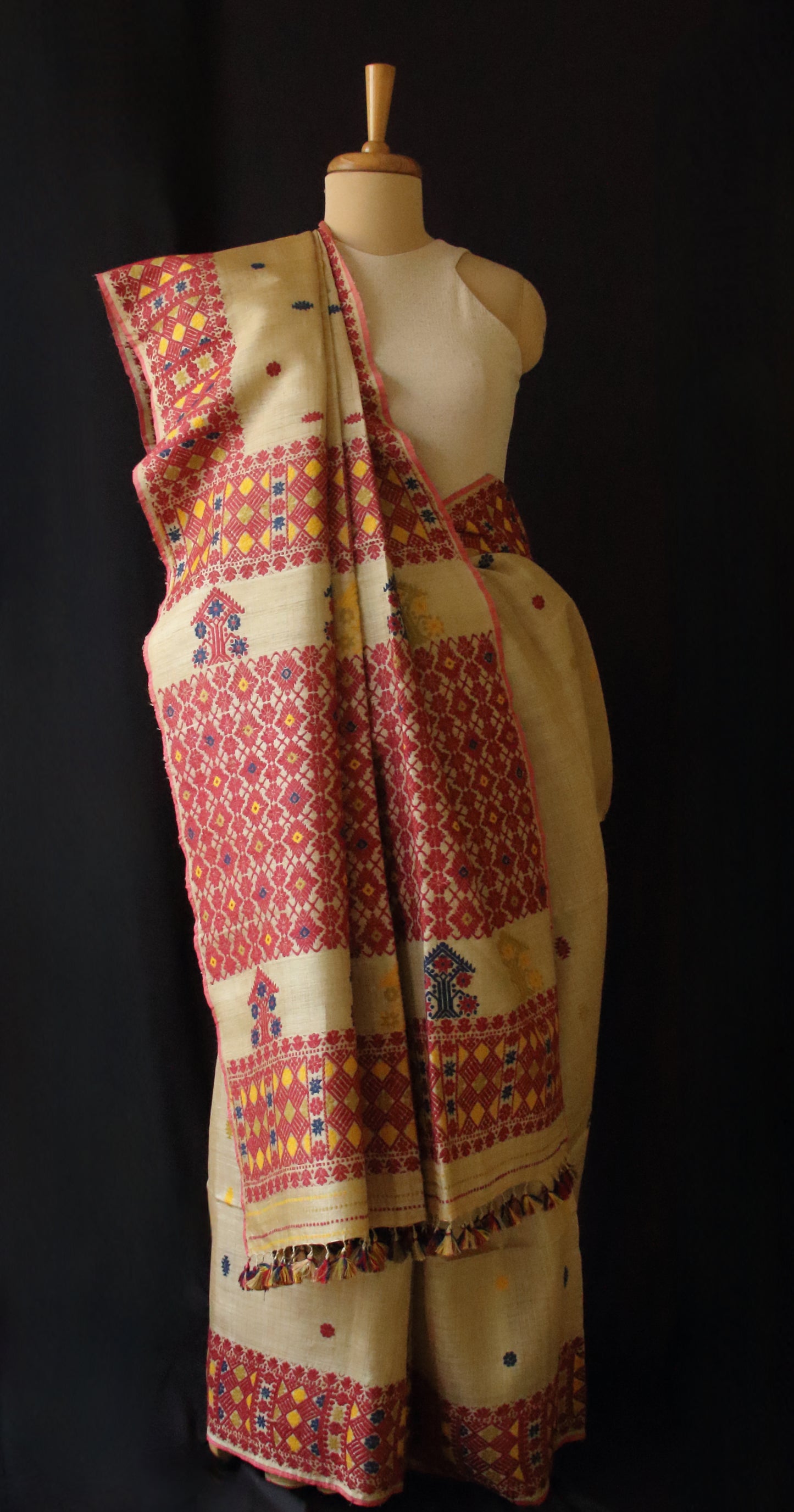 Muga Silk Saree with natural dyed Eri Silk  motifs from Assam