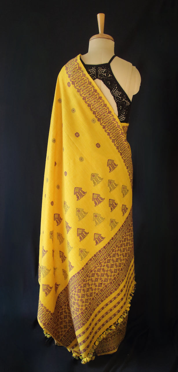 Narural Dyed Eri Silk Traditional Mekhela Chador Set from Assam