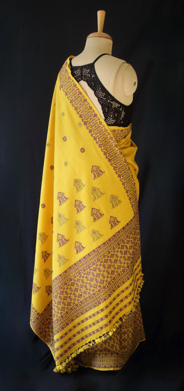 Narural Dyed Eri Silk Traditional Mekhela Chador Set from Assam