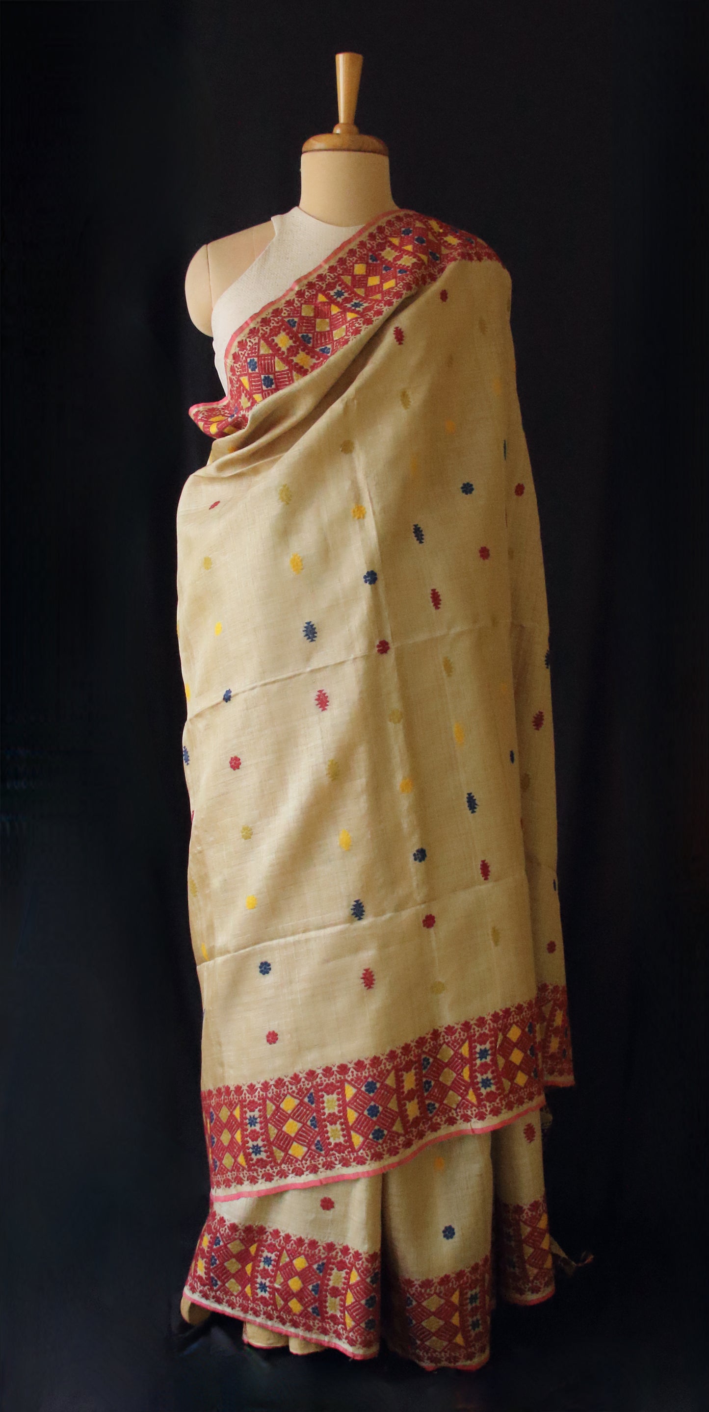 Muga Silk Saree with natural dyed Eri Silk  motifs from Assam