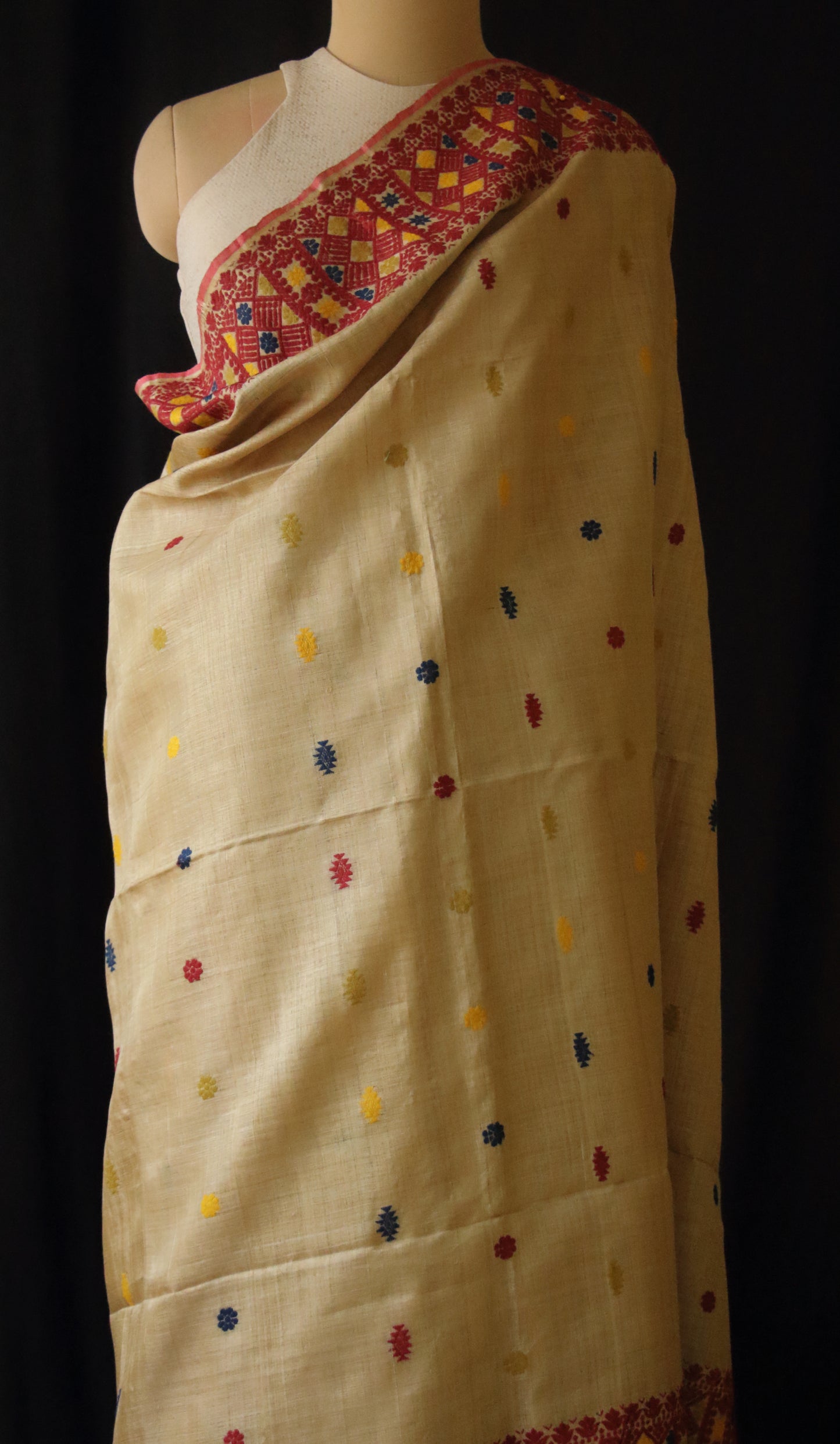 Muga Silk Saree with natural dyed Eri Silk  motifs from Assam
