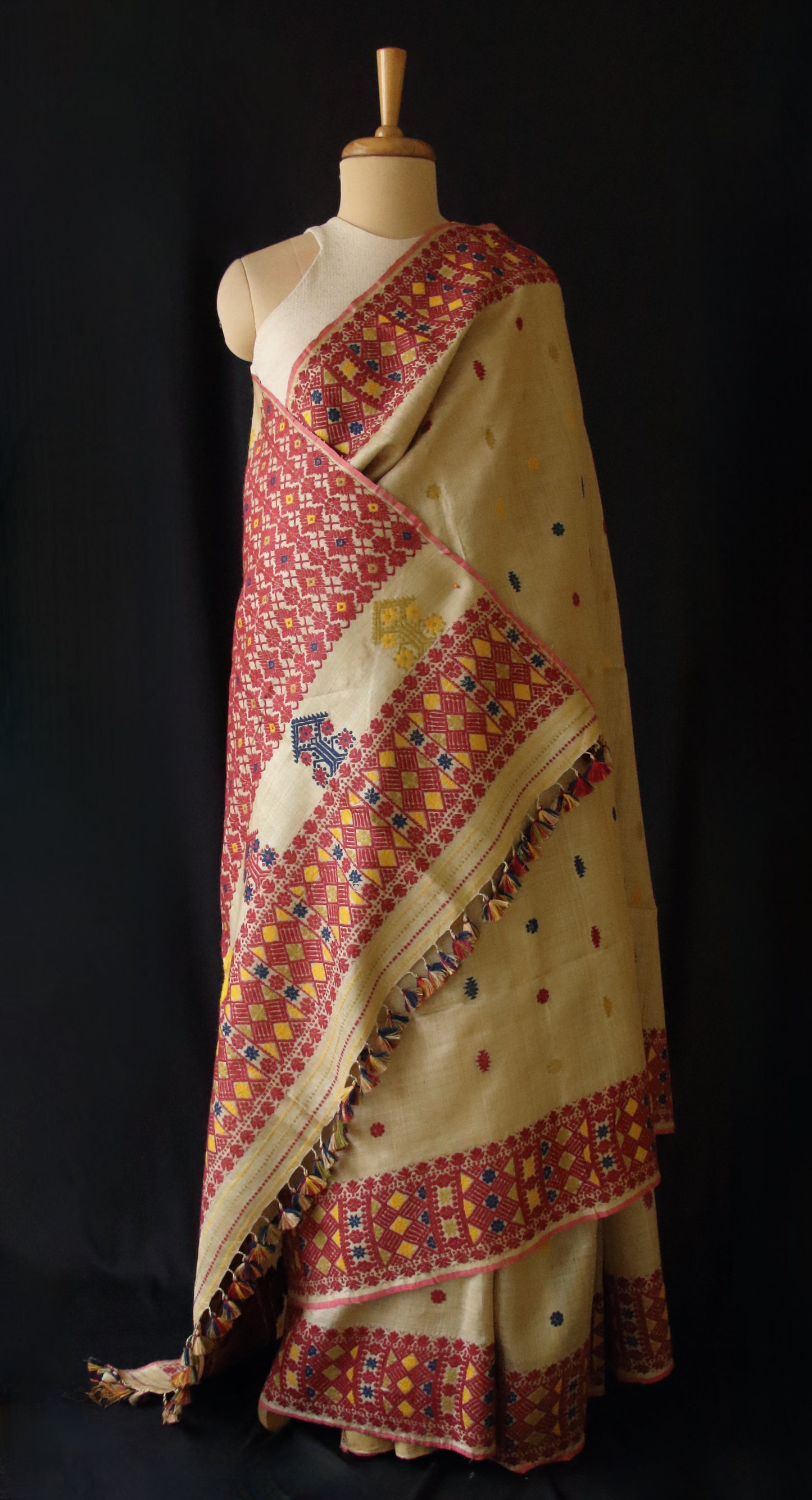 Muga Silk Saree with natural dyed Eri Silk  motifs from Assam