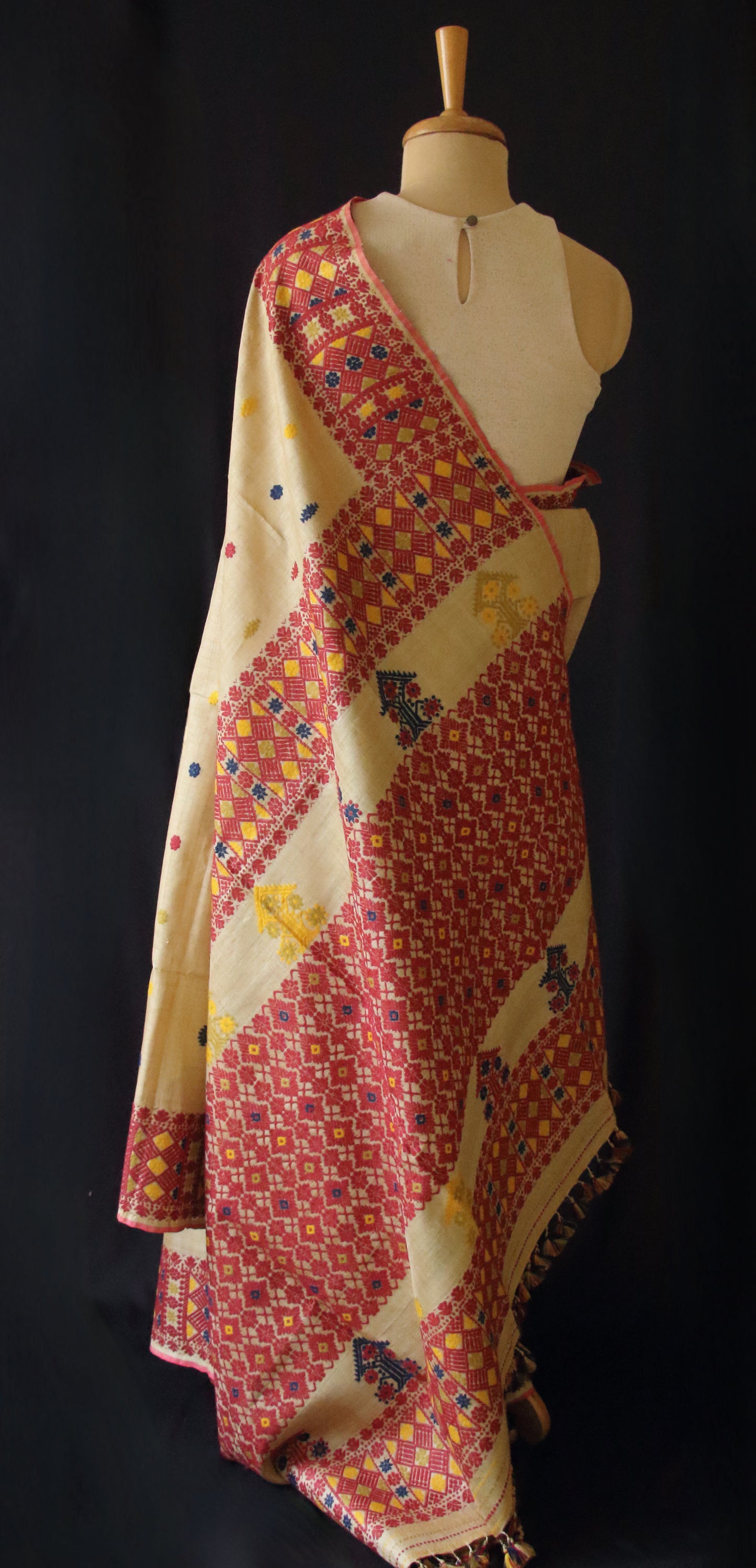 Muga Silk Saree with natural dyed Eri Silk  motifs from Assam