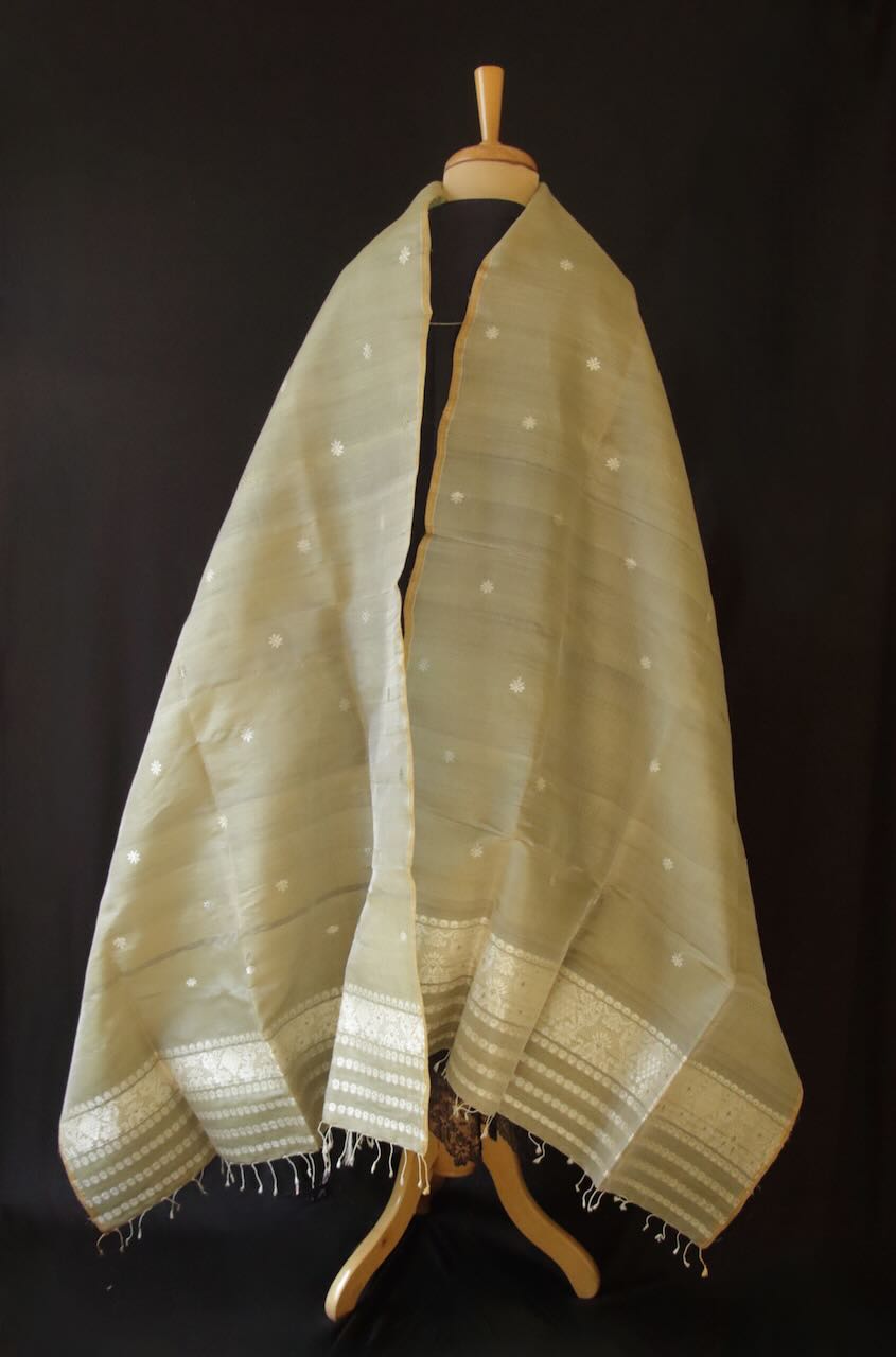 Soft Green Natural Dyed Handwoven Silk Stole / Dupatta from Assam