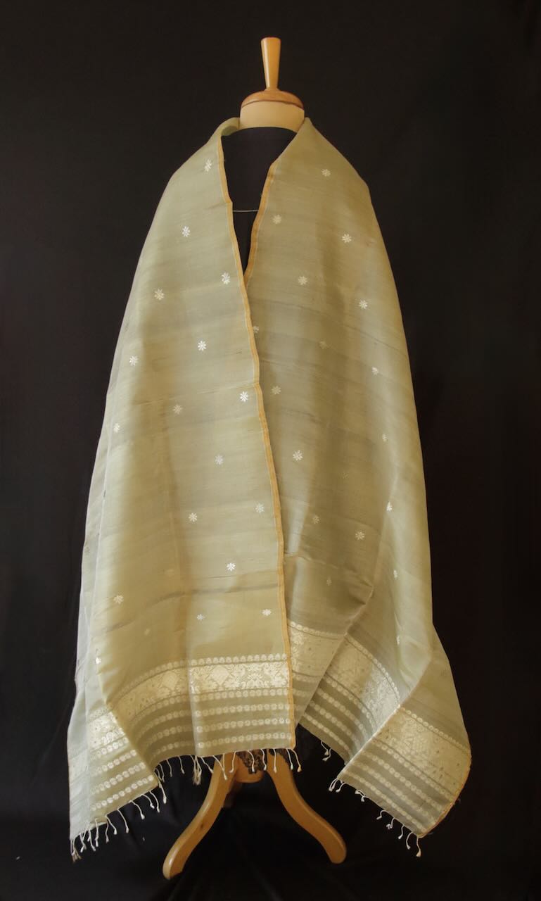 Soft Green Natural Dyed Handwoven Silk Stole / Dupatta from Assam