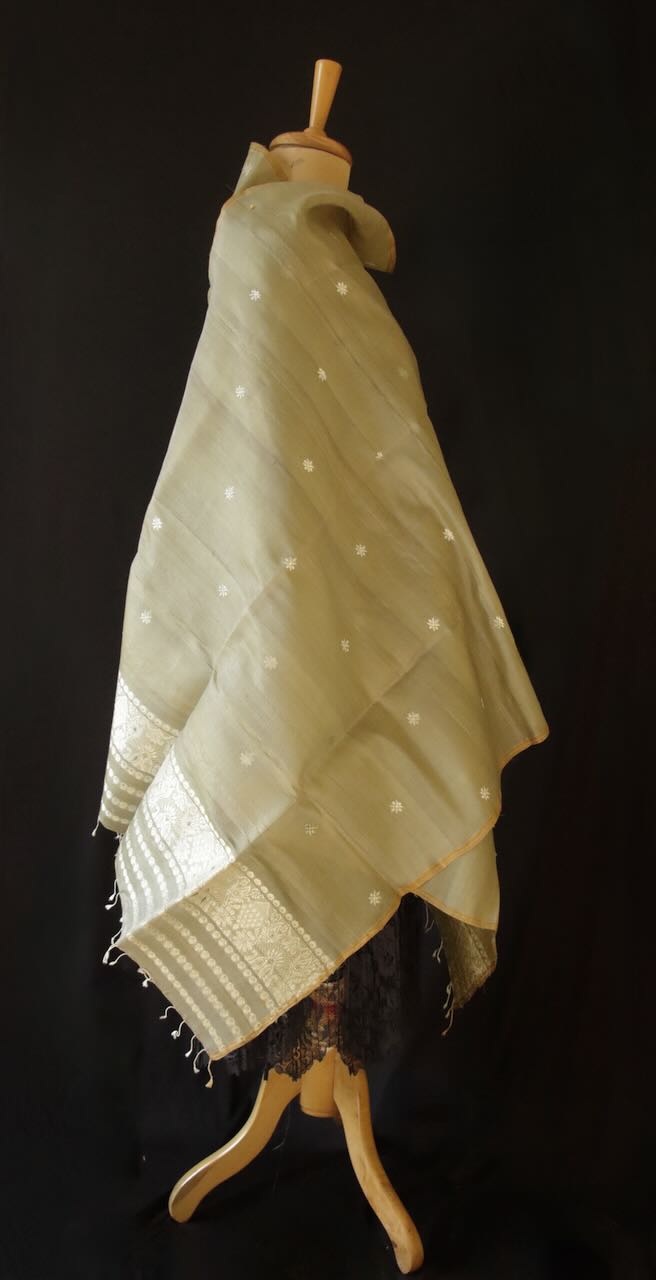 Soft Green Natural Dyed Handwoven Silk Stole / Dupatta from Assam