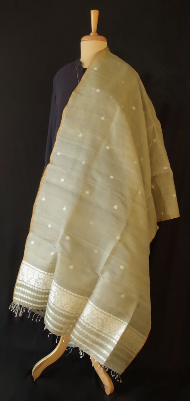 Soft Green Natural Dyed Handwoven Silk Stole / Dupatta from Assam