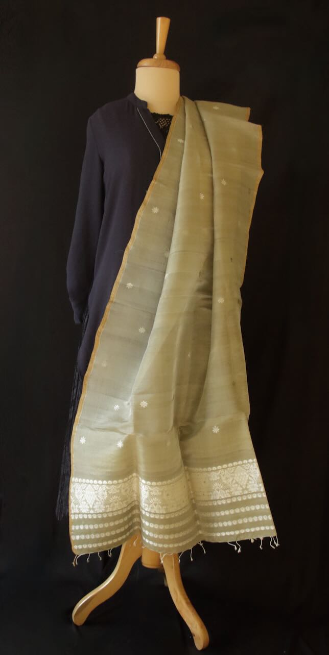 Soft Green Natural Dyed Handwoven Silk Stole / Dupatta from Assam