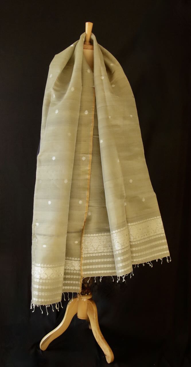 Soft Green Natural Dyed Handwoven Silk Stole / Dupatta from Assam