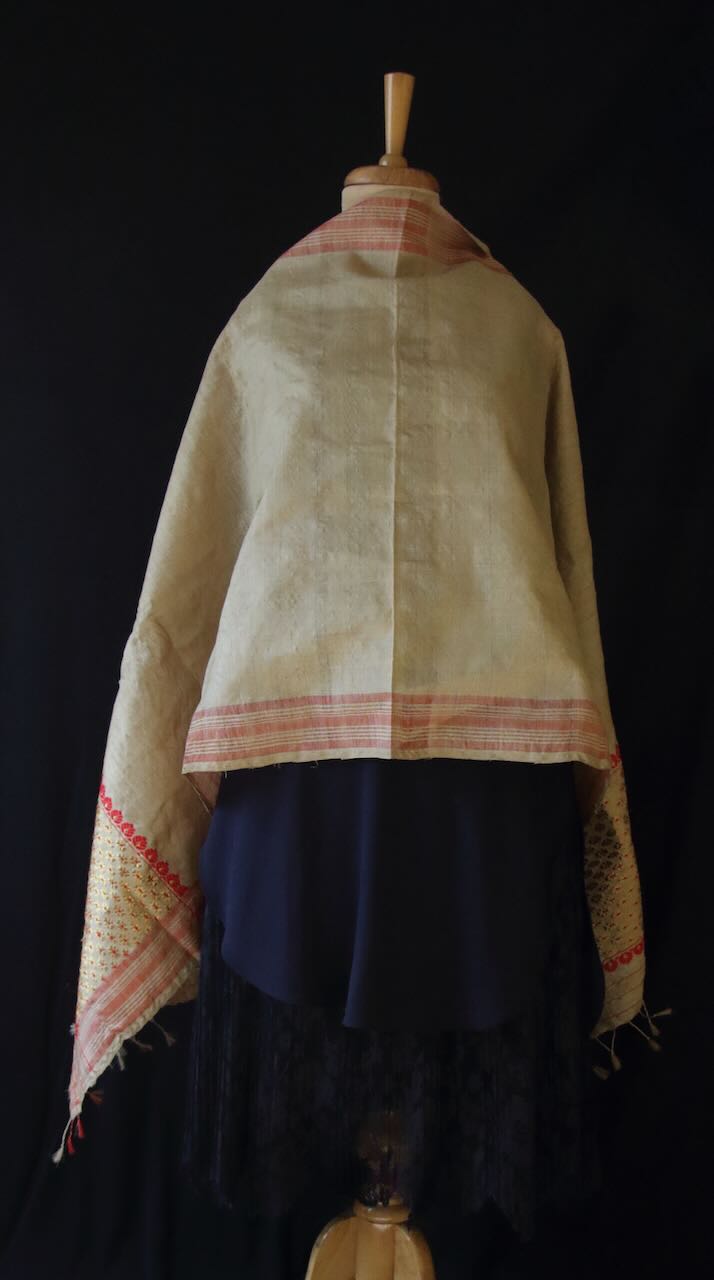 Muga Silk Gamucha with golden zari motifs from Assam