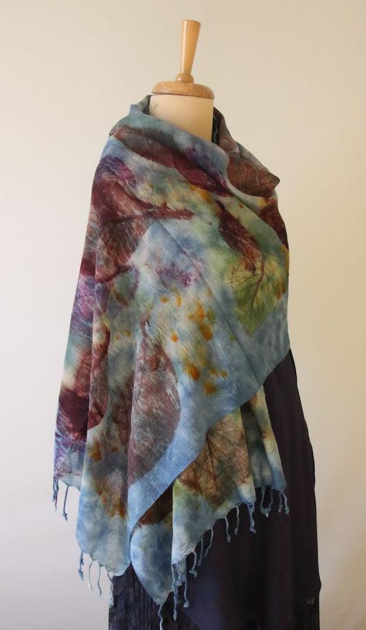 Eco Printed Handwoven Woollen Scarf / Stole from Assam