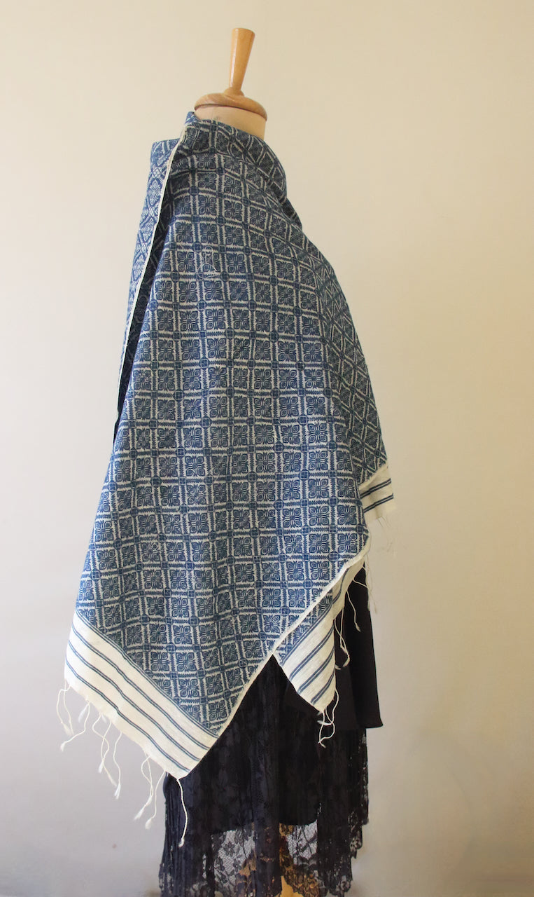 Natural Indigo Dyed Silk Shawl Handwoven from Assam , India