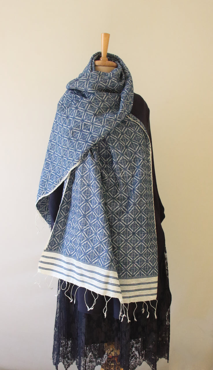 Natural Indigo Dyed Silk Shawl Handwoven from Assam , India