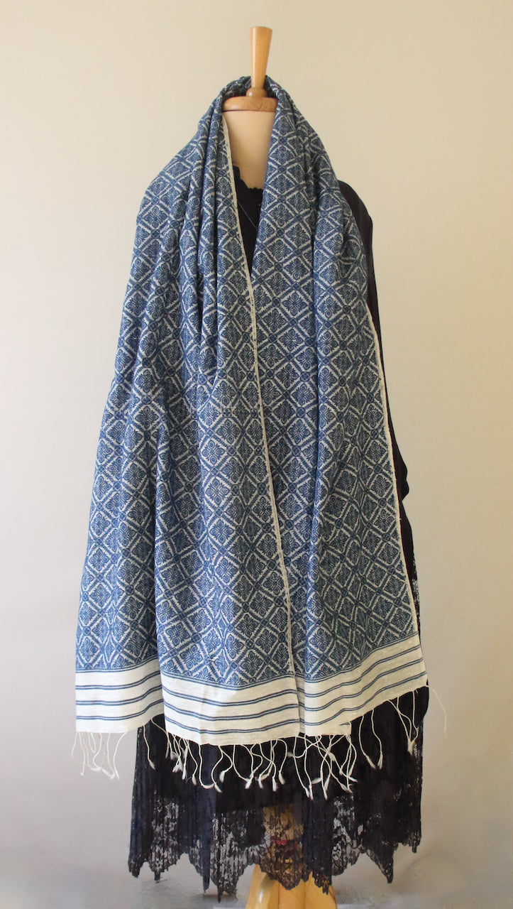 Natural Indigo Dyed Silk Shawl Handwoven from Assam , India