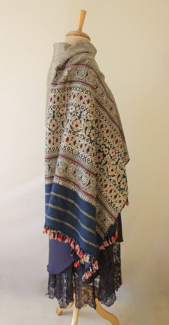 Indigo Natural Dyed Eri Silk Handwoven Shawls from Assam , India