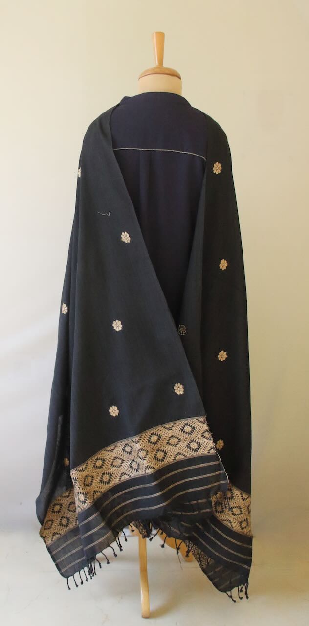 Dark Grey Natural Dyed Handwoven Cotton Silk Dupatta / Wrap from Assam