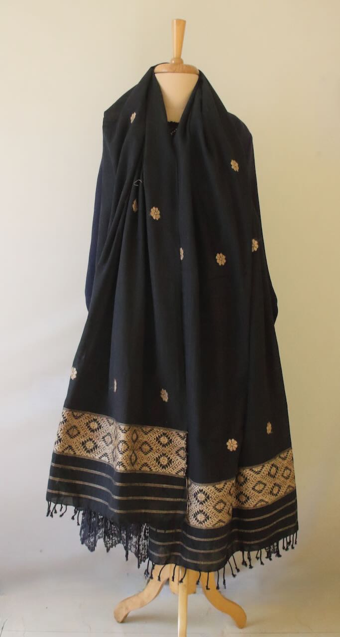 Dark Grey Natural Dyed Handwoven Cotton Silk Dupatta / Wrap from Assam