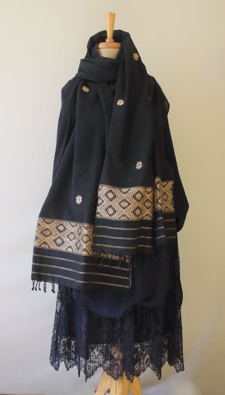 Dark Grey Natural Dyed Handwoven Cotton Silk Dupatta / Wrap from Assam