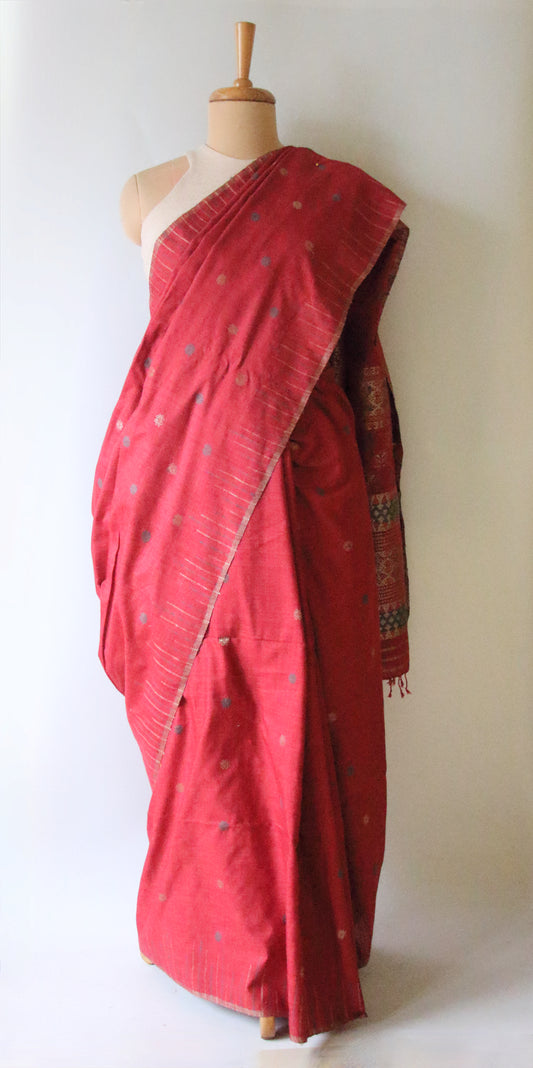 Natural Dyed Maroon Handloom Eri Silk  Sari from Assam