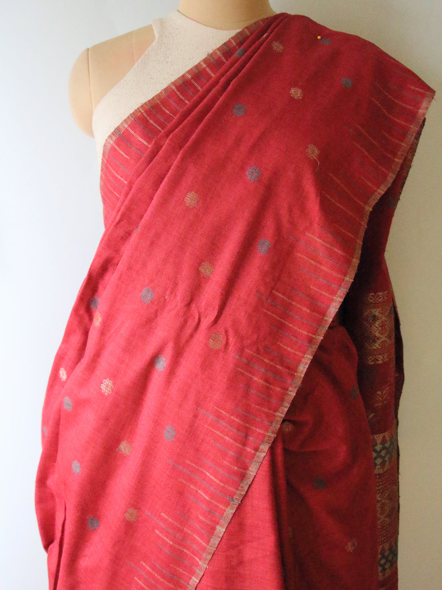 Natural Dyed Maroon Handloom Eri Silk  Sari from Assam
