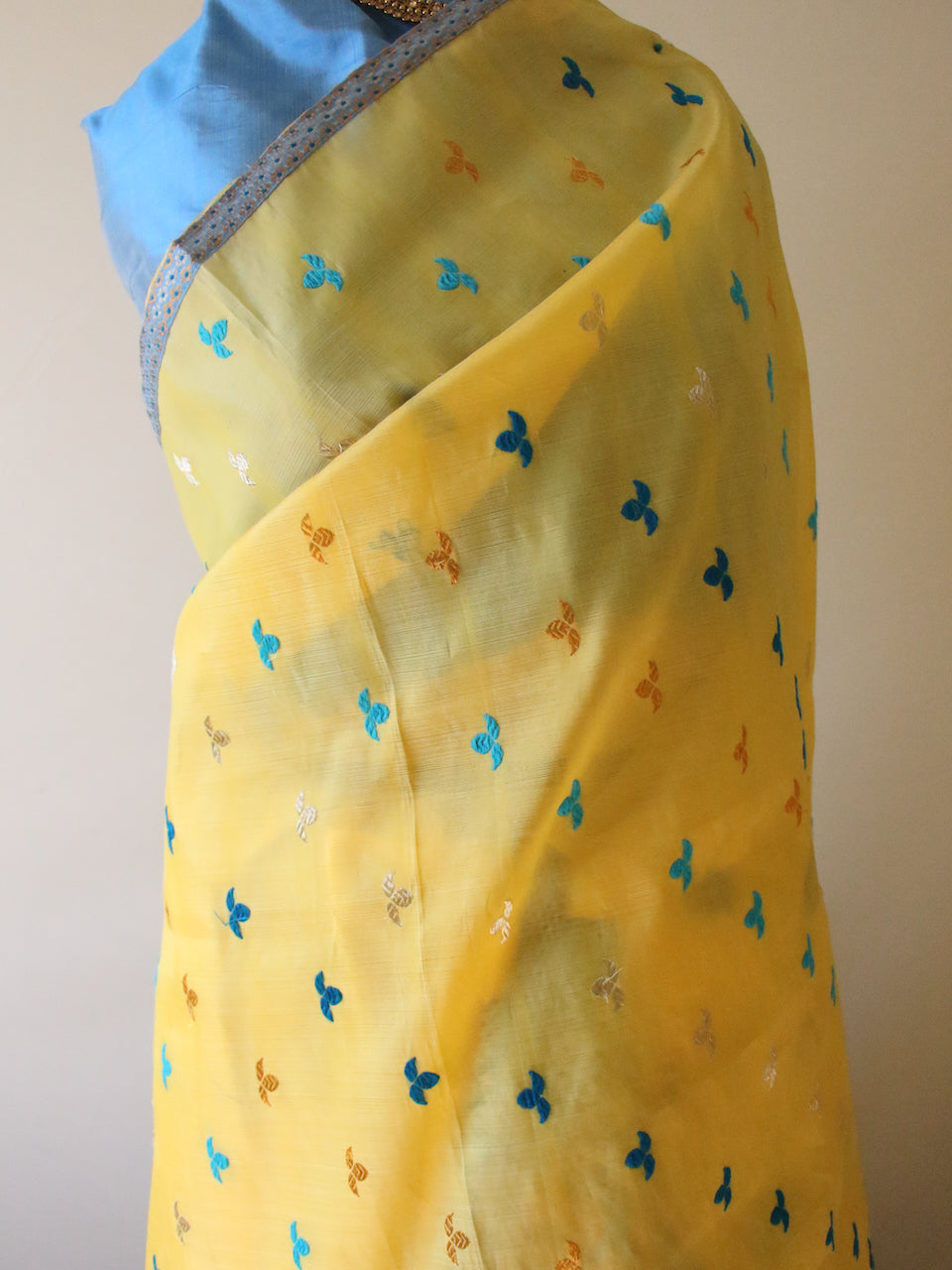 Yellow Traditional Handloom Mulberry Silk Mekhla Chador Set from Assam