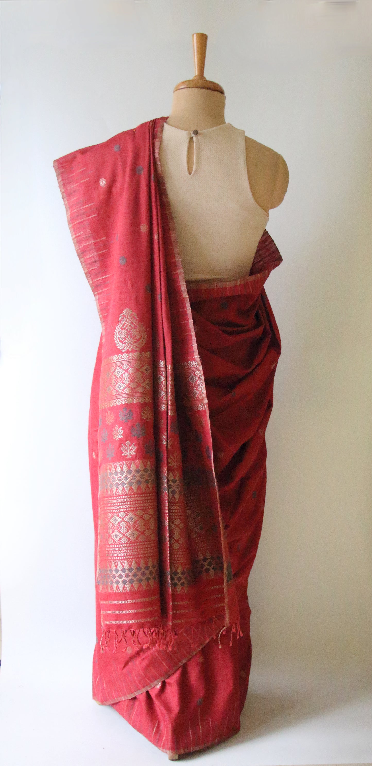 Natural Dyed Maroon Handloom Eri Silk  Sari from Assam