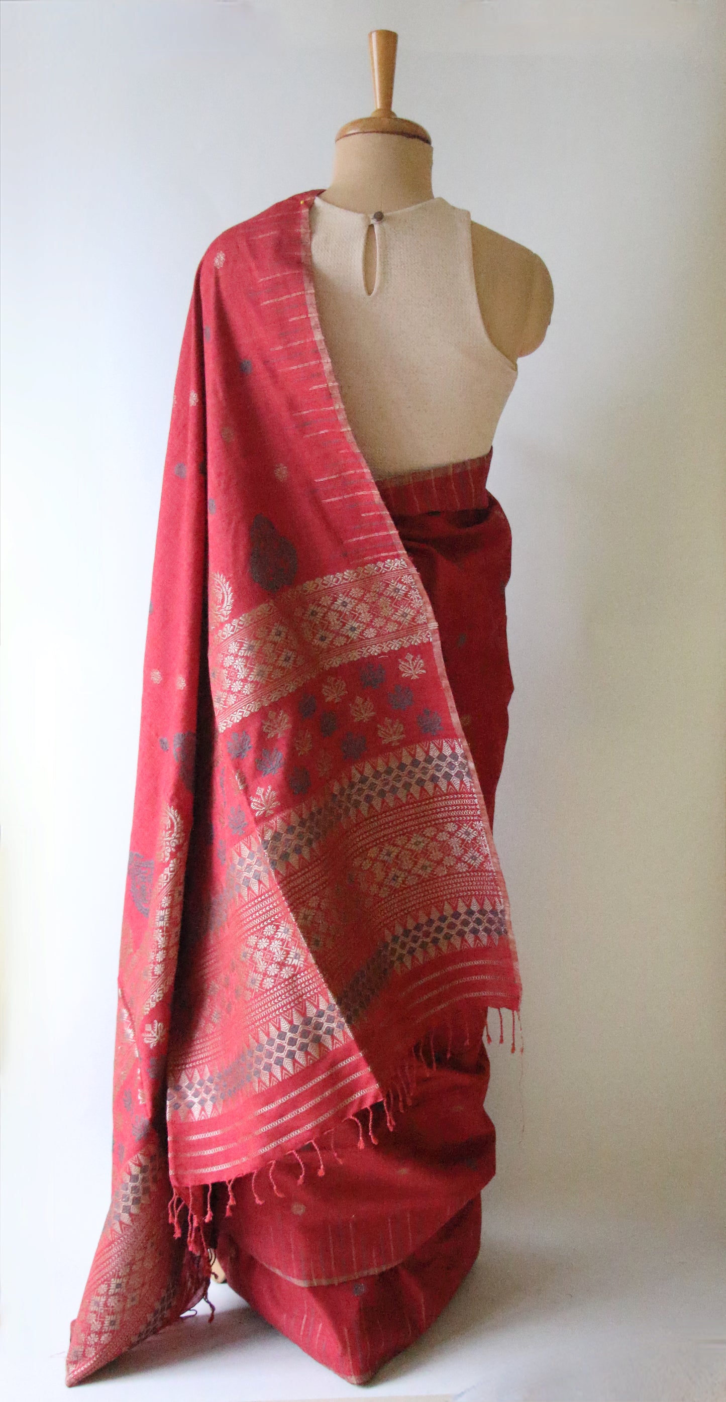 Natural Dyed Maroon Handloom Eri Silk  Sari from Assam