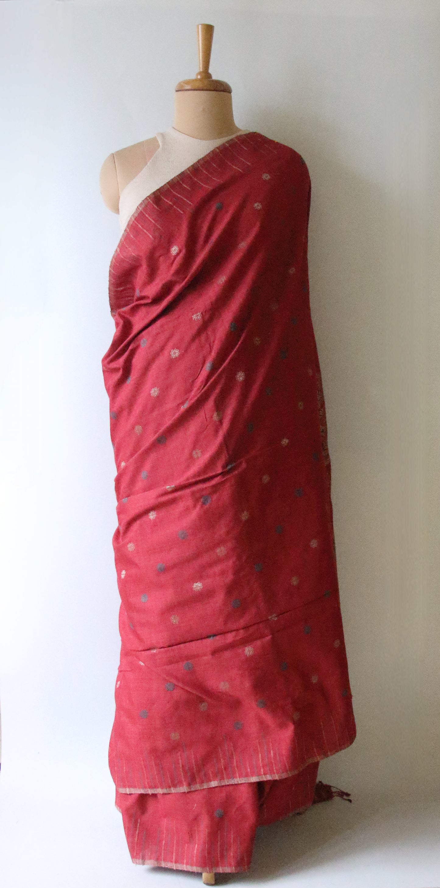 Natural Dyed Maroon Handloom Eri Silk  Sari from Assam