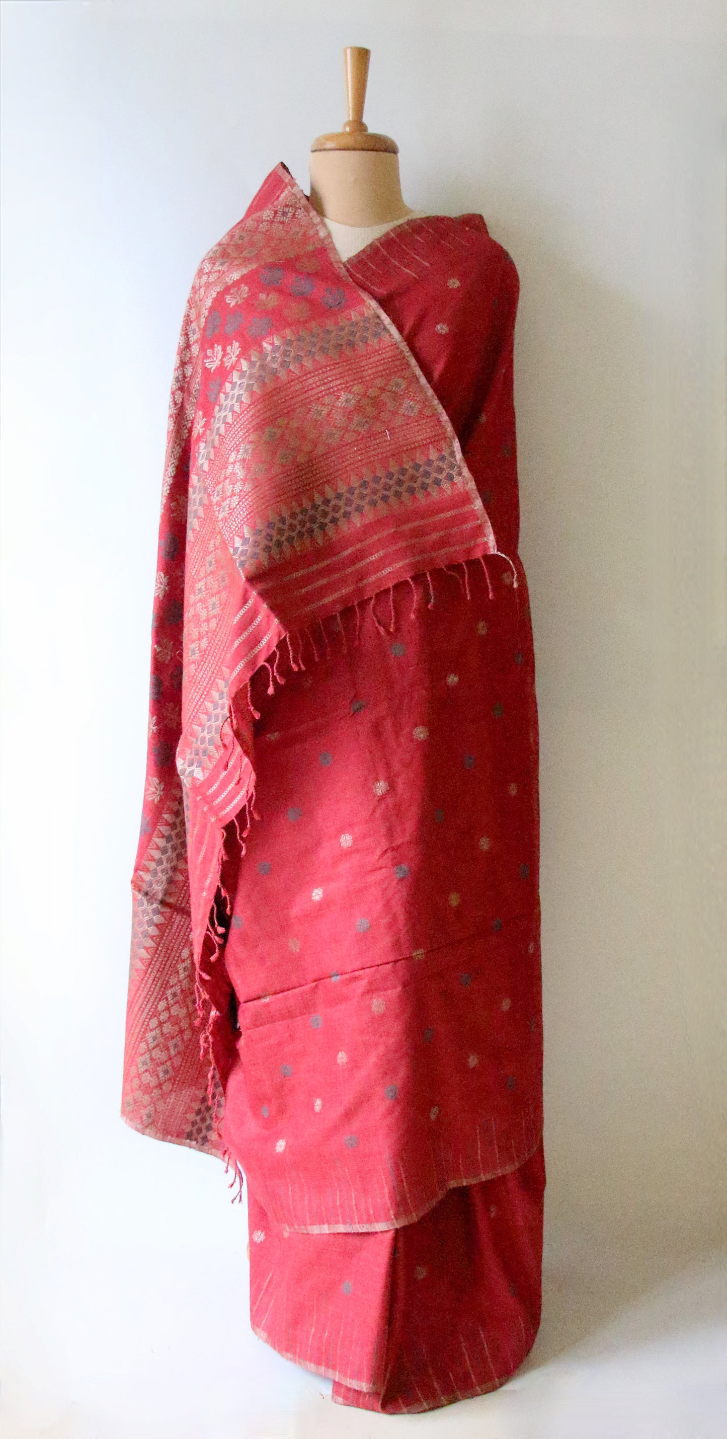 Natural Dyed Maroon Handloom Eri Silk  Sari from Assam