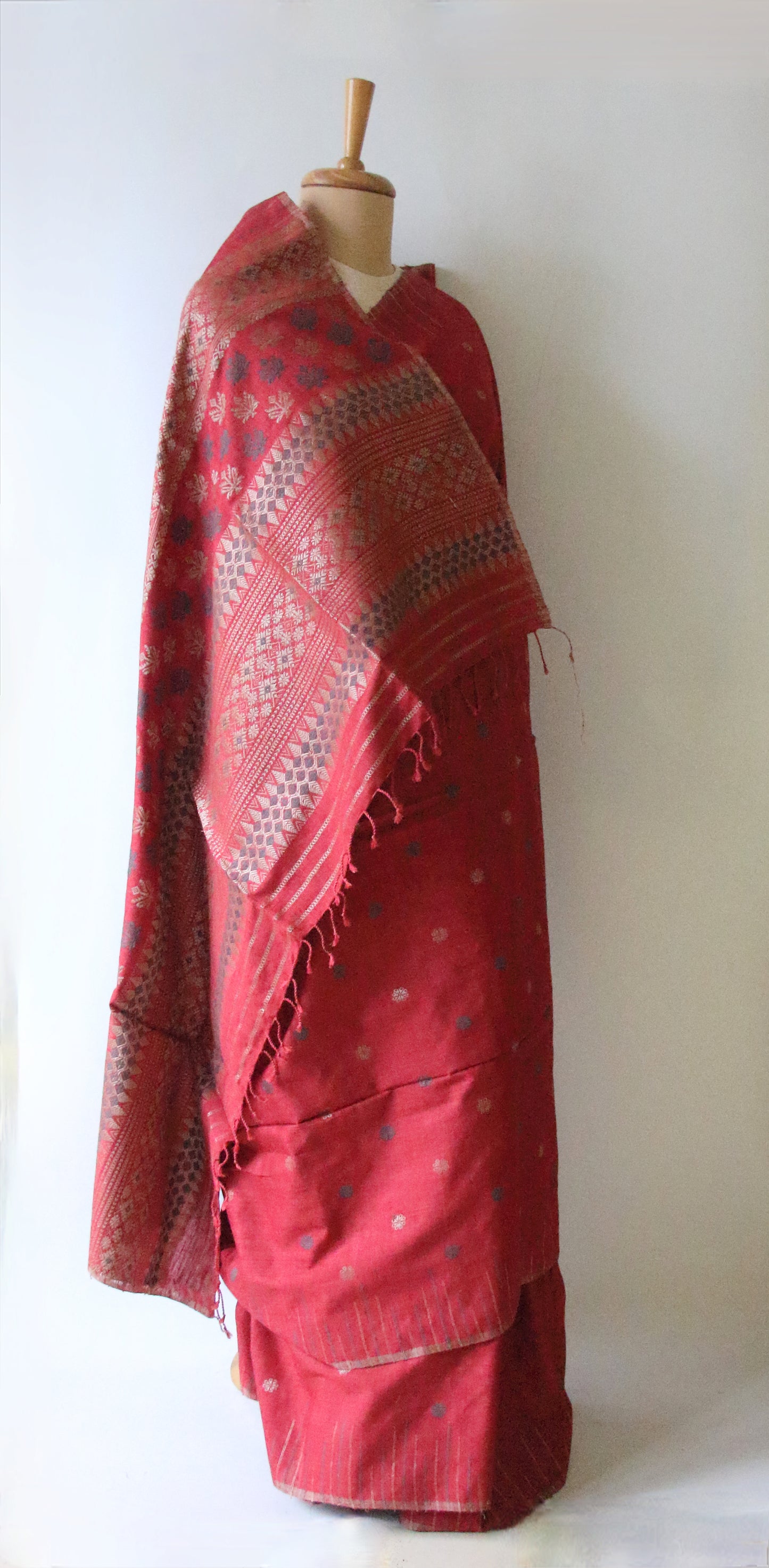 Natural Dyed Maroon Handloom Eri Silk  Sari from Assam
